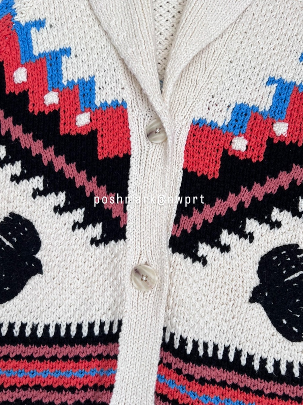 MOTHER De Gaulle Shawl Collar Cotton Knit Cardigan Sweater XS Cream White Boho - Picture 6 of 14